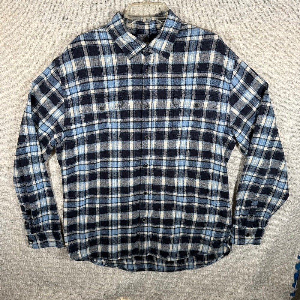 Jachs Mens XL Blue Navy Plaid Flannel Button Down‎ Shirt Cotton